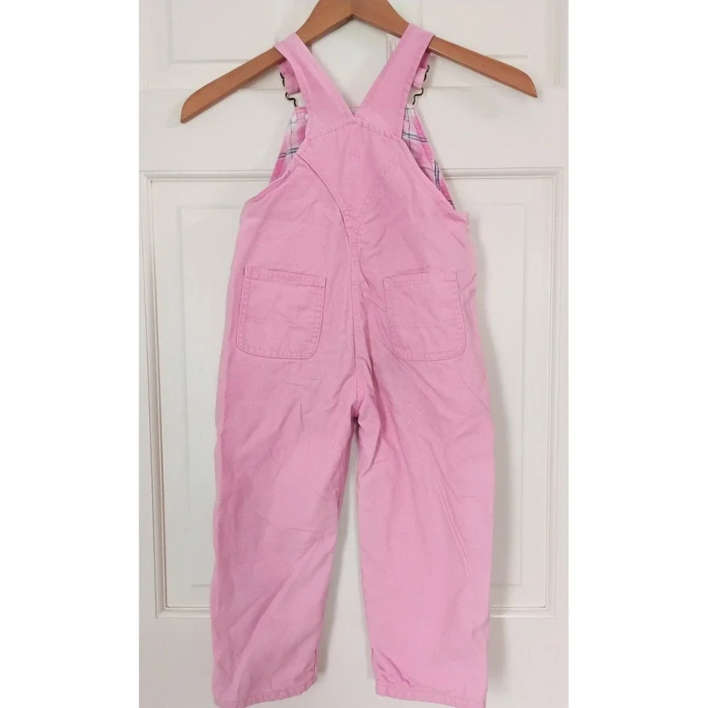 Carhartt Canvas Overalls Kids 4T Pink Plaid Flannel Lined Duck Bibs